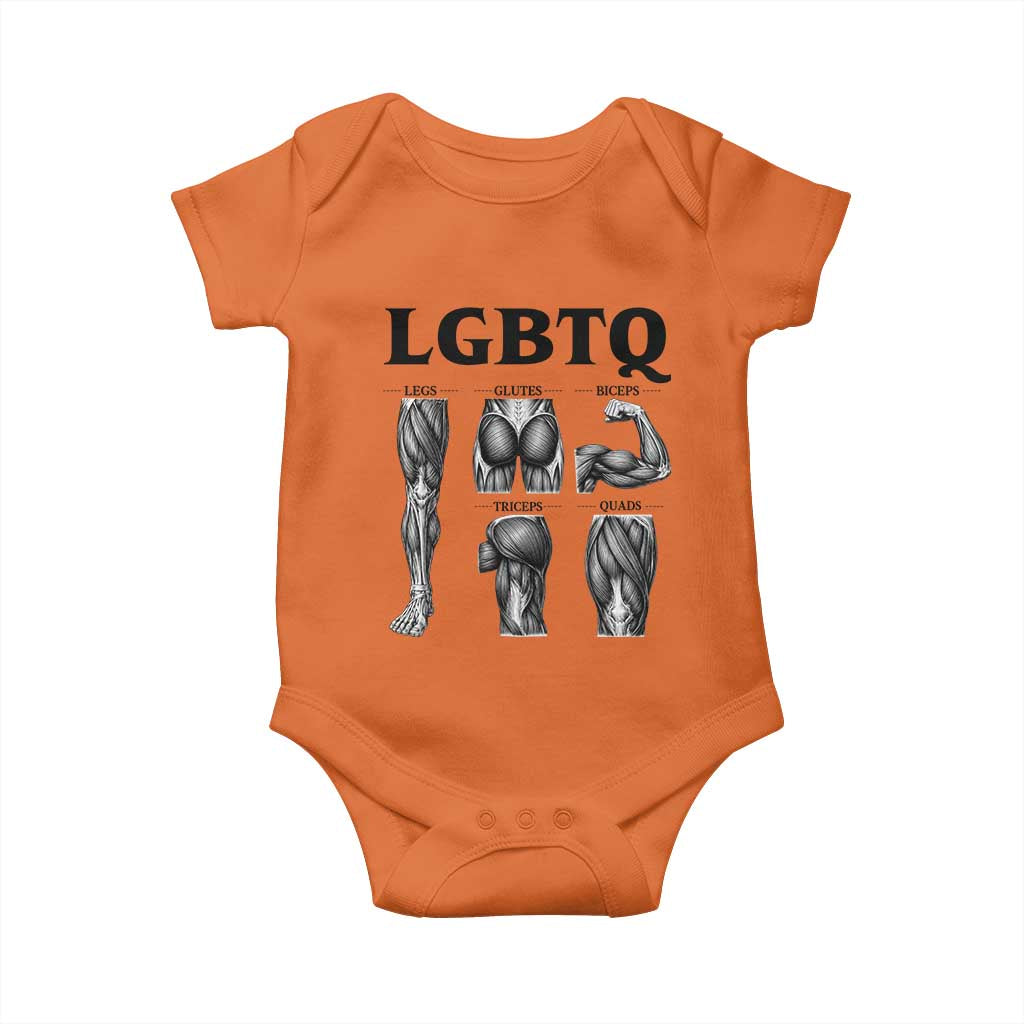 LGBTQ Acronym Funny Fitness Gym Muscle Graphic Baby Onesie Legs Glutes Biceps Triceps Quads