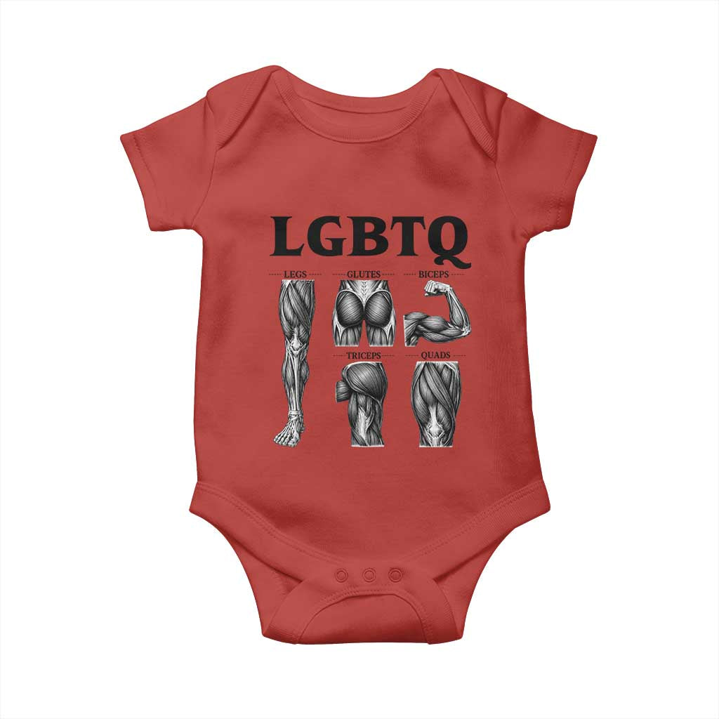 LGBTQ Acronym Funny Fitness Gym Muscle Graphic Baby Onesie Legs Glutes Biceps Triceps Quads