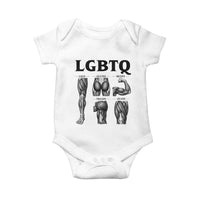 LGBTQ Acronym Funny Fitness Gym Muscle Graphic Baby Onesie Legs Glutes Biceps Triceps Quads