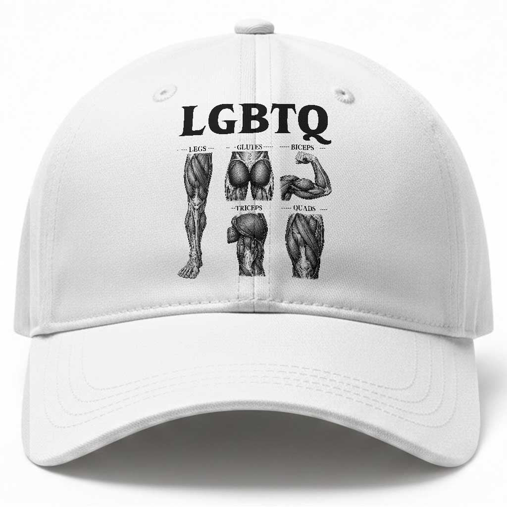 LGBTQ Acronym Funny Fitness Gym Muscle Graphic Baseball Cap Legs Glutes Biceps Triceps Quads