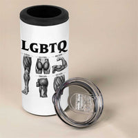 LGBTQ Acronym Funny Fitness Gym Muscle Graphic 4 in 1 Can Cooler Tumbler Legs Glutes Biceps Triceps Quads