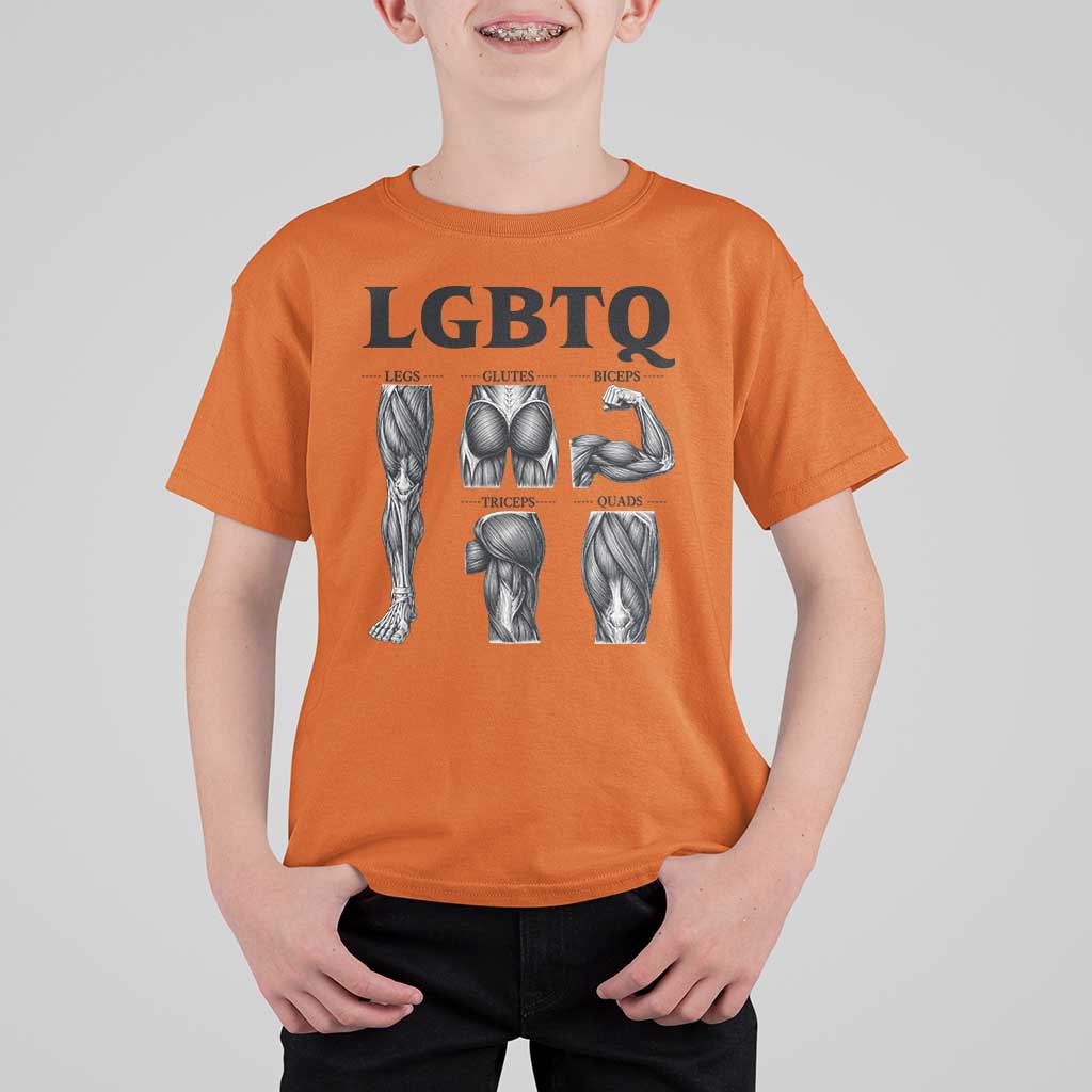 LGBTQ Acronym Funny Fitness Gym Muscle Graphic T Shirt For Kid Legs Glutes Biceps Triceps Quads