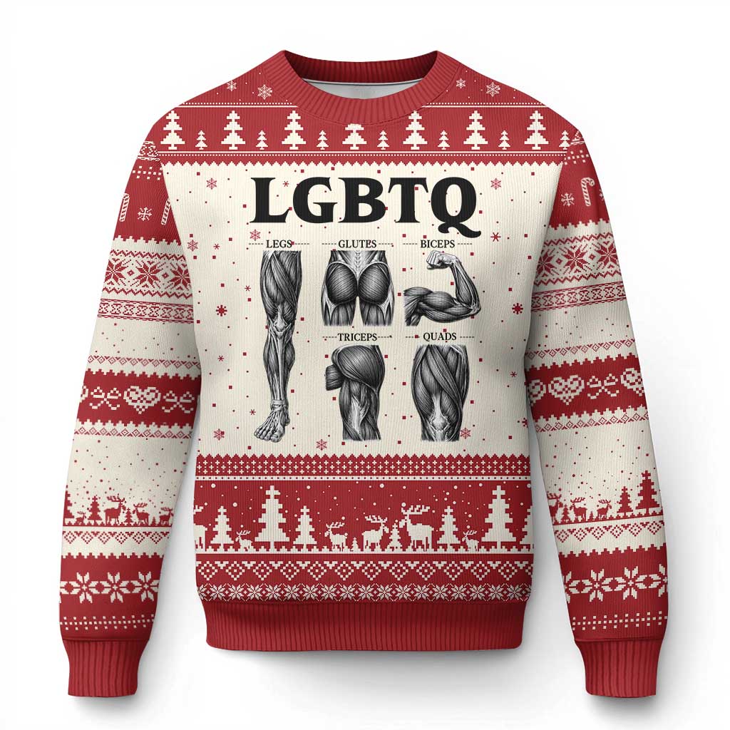 LGBTQ Acronym Funny Fitness Gym Muscle Graphic Ugly Christmas Sweater Legs Glutes Biceps Triceps Quads