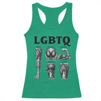 LGBTQ Acronym Funny Fitness Gym Muscle Graphic Racerback Tank Top Legs Glutes Biceps Triceps Quads