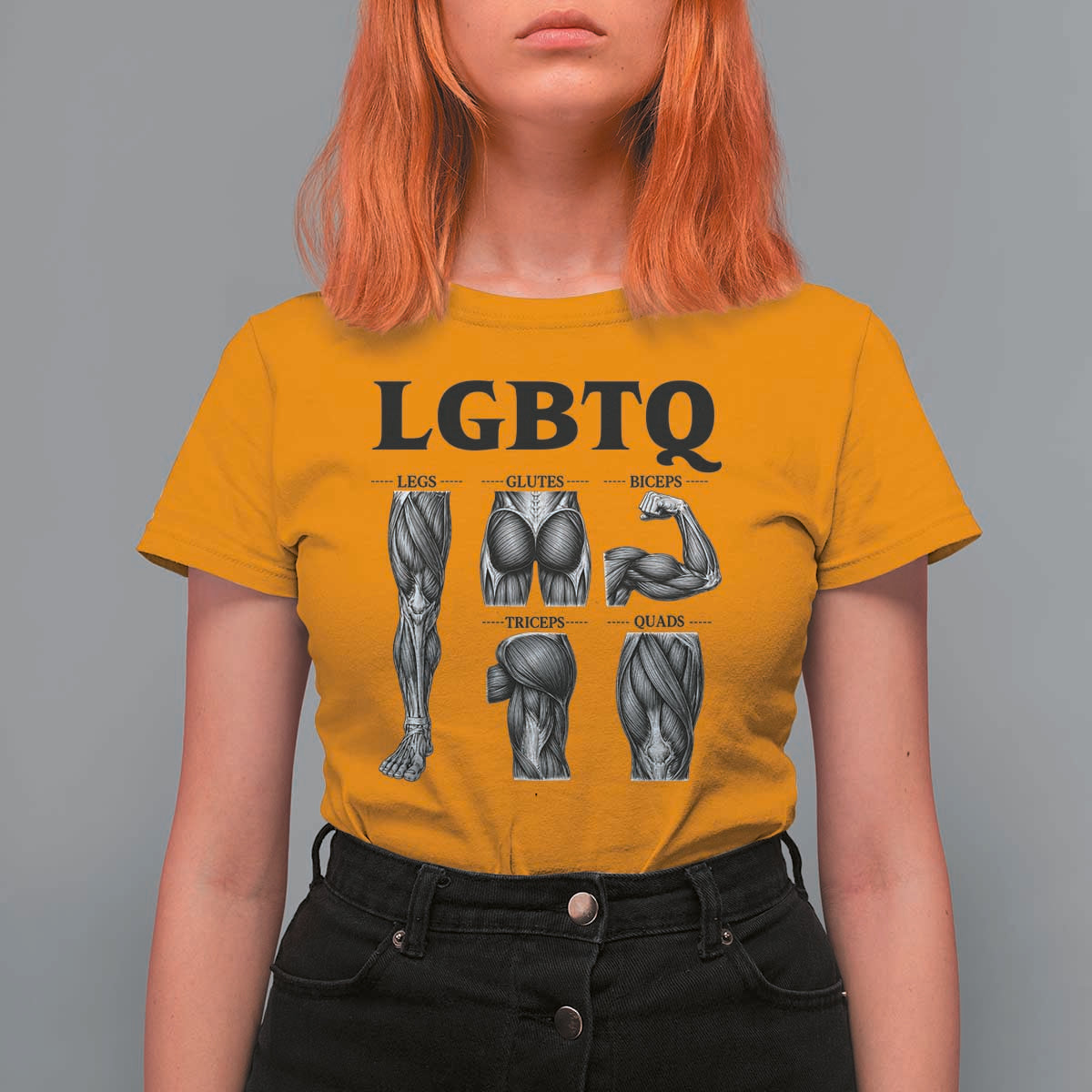 LGBTQ Acronym Funny Fitness Gym Muscle Graphic T Shirt For Women Legs Glutes Biceps Triceps Quads