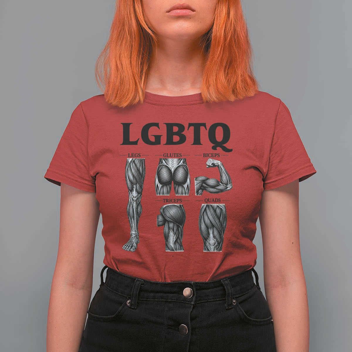 LGBTQ Acronym Funny Fitness Gym Muscle Graphic T Shirt For Women Legs Glutes Biceps Triceps Quads