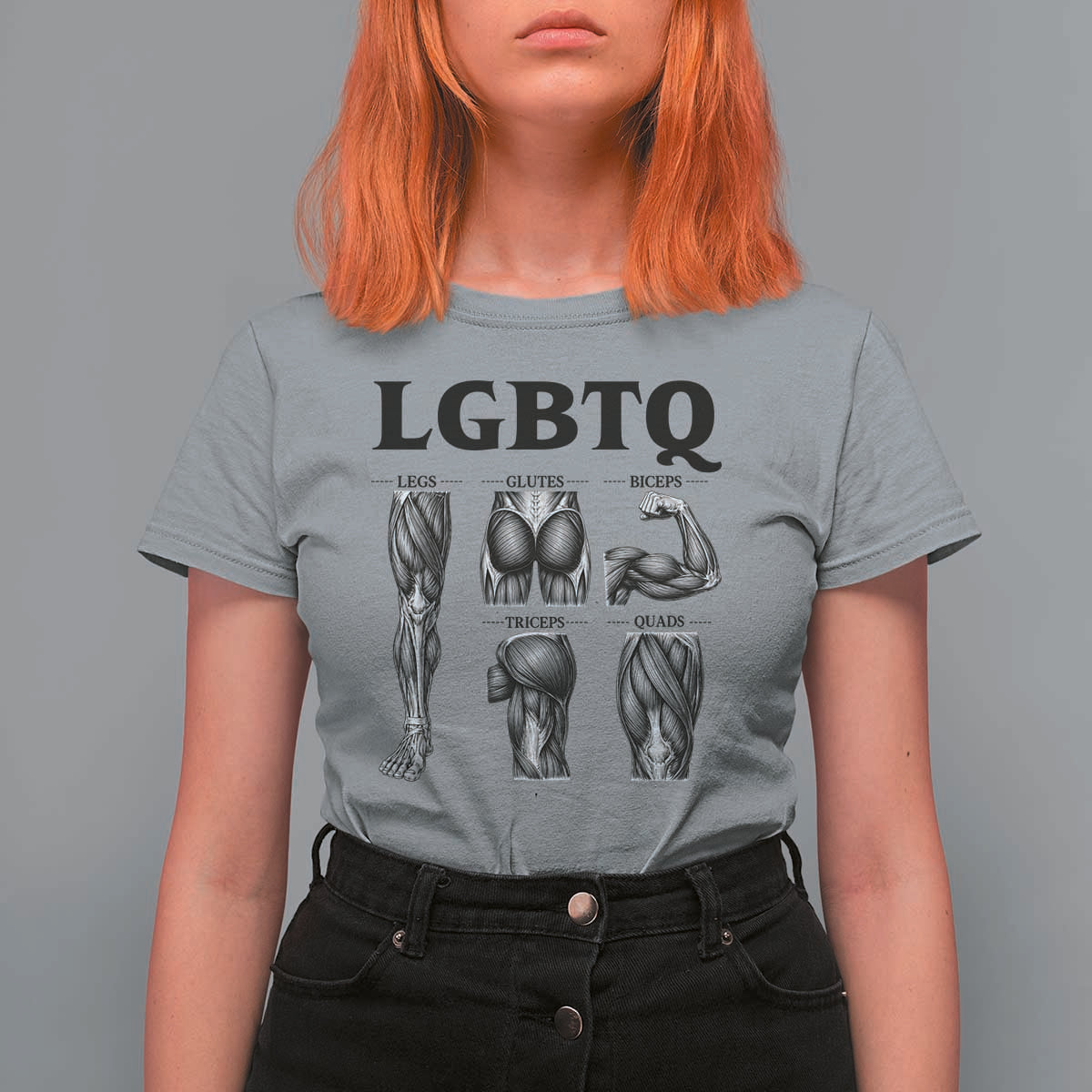 LGBTQ Acronym Funny Fitness Gym Muscle Graphic T Shirt For Women Legs Glutes Biceps Triceps Quads