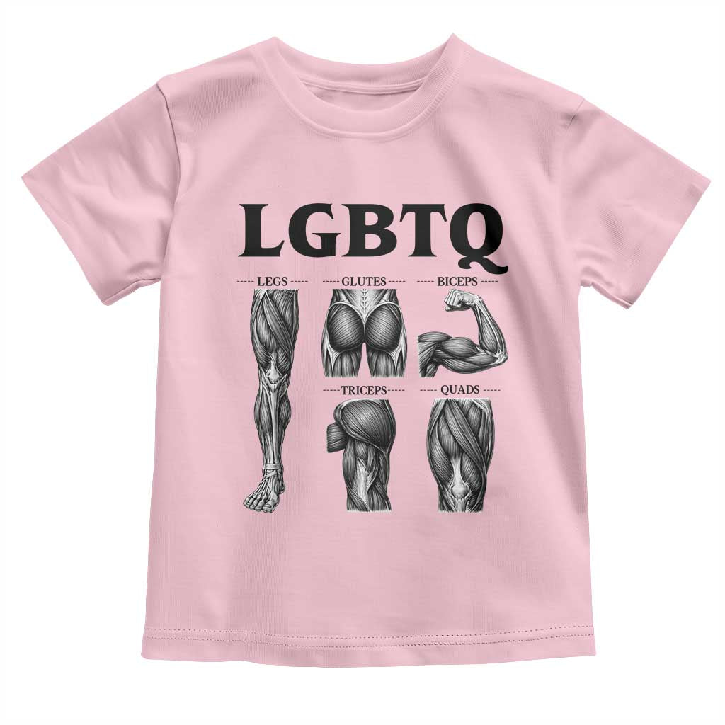 LGBTQ Acronym Funny Fitness Gym Muscle Graphic Toddler T Shirt Legs Glutes Biceps Triceps Quads
