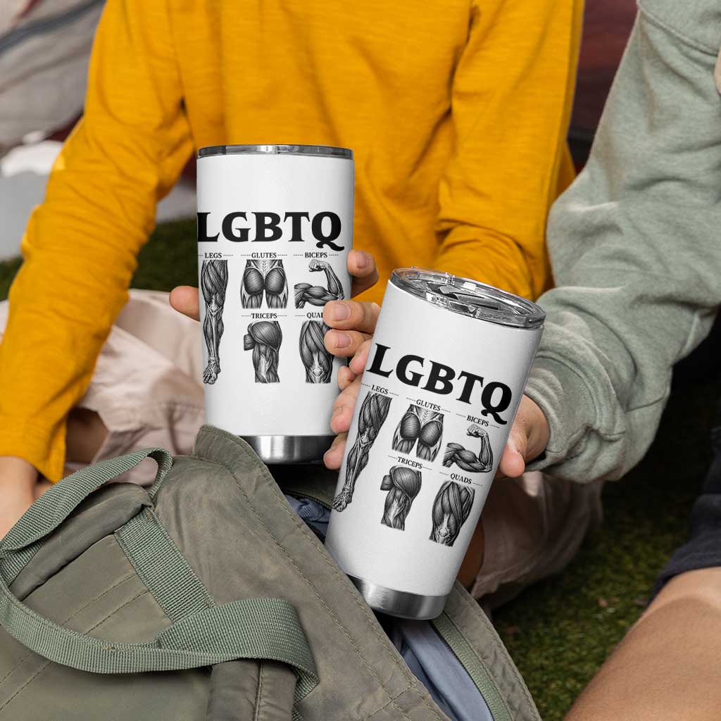 LGBTQ Acronym Funny Fitness Gym Muscle Graphic Tumbler Cup Legs Glutes Biceps Triceps Quads