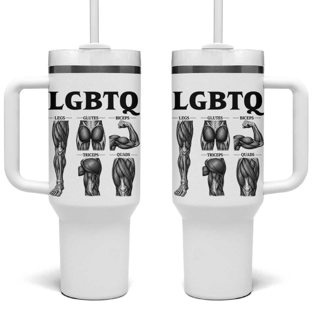 LGBTQ Acronym Funny Fitness Gym Muscle Graphic Tumbler With Handle Legs Glutes Biceps Triceps Quads