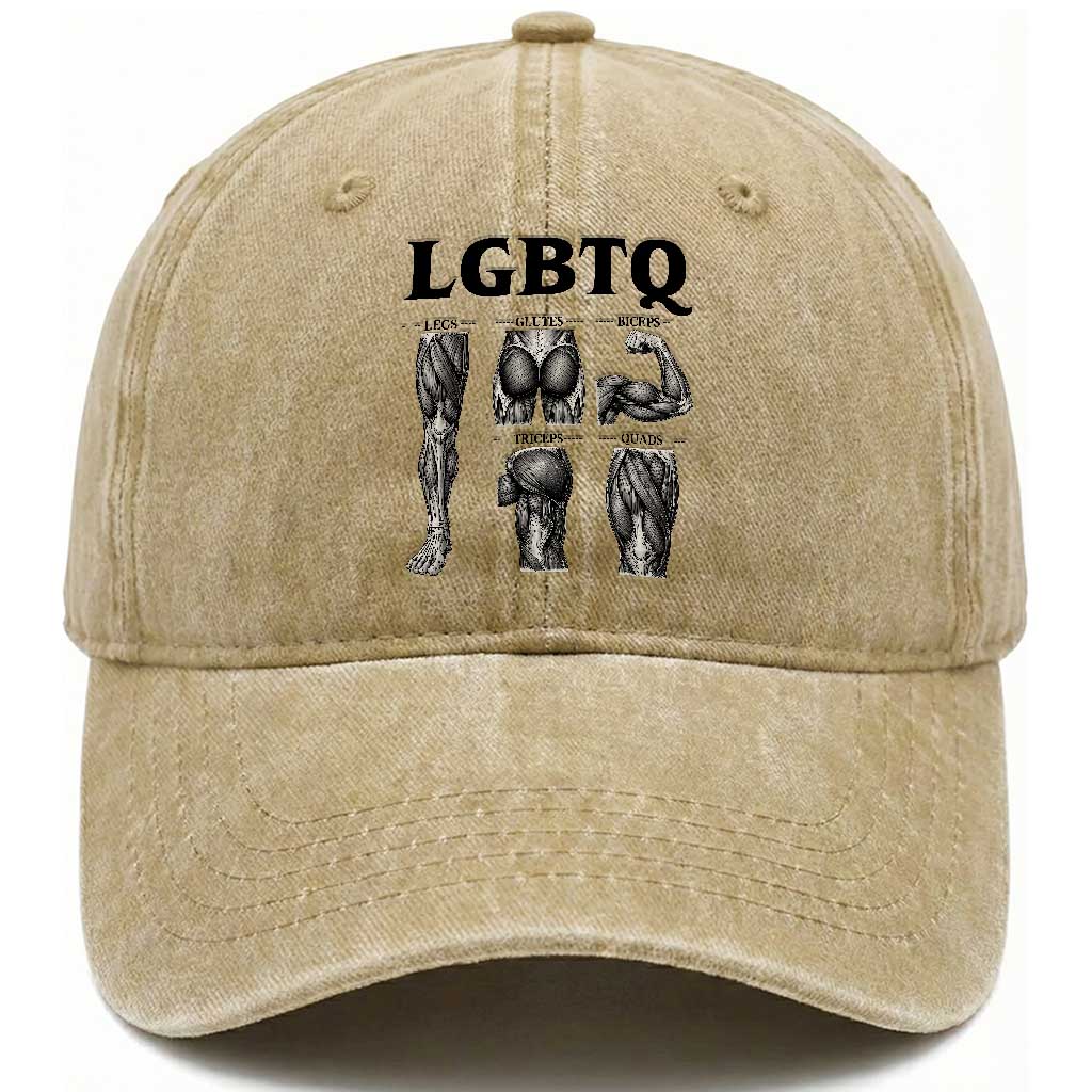 LGBTQ Acronym Funny Fitness Gym Muscle Graphic Washed Cotton Baseball Cap Legs Glutes Biceps Triceps Quads
