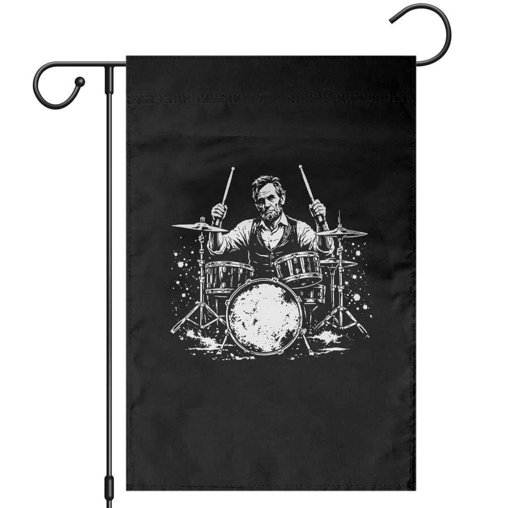 Vintage Abraham Lincoln Playing Drums Graphic Garden Flag Abe Musician Patriotic Rockstar Drummer President
