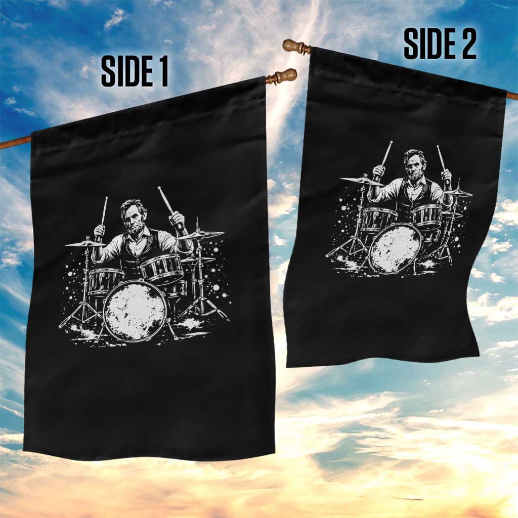 Vintage Abraham Lincoln Playing Drums Graphic Garden Flag Abe Musician Patriotic Rockstar Drummer President
