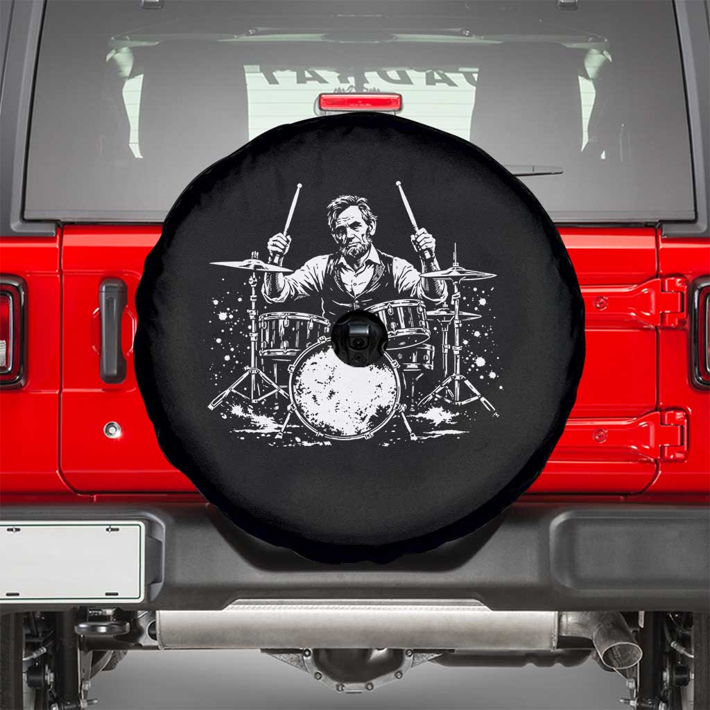 Vintage Abraham Lincoln Playing Drums Graphic Spare Tire Cover Abe Musician Patriotic Rockstar Drummer President