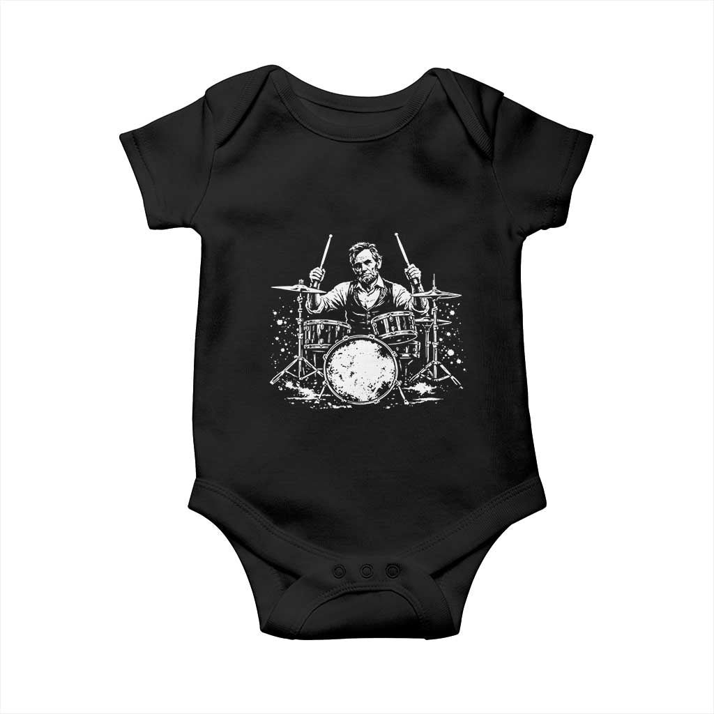 Vintage Abraham Lincoln Playing Drums Graphic Baby Onesie Abe Musician Patriotic Rockstar Drummer President