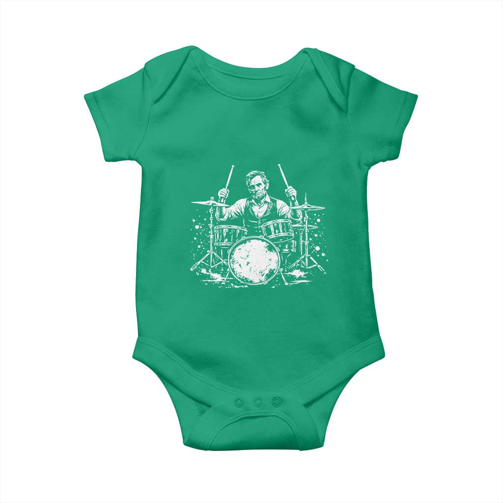 Vintage Abraham Lincoln Playing Drums Graphic Baby Onesie Abe Musician Patriotic Rockstar Drummer President