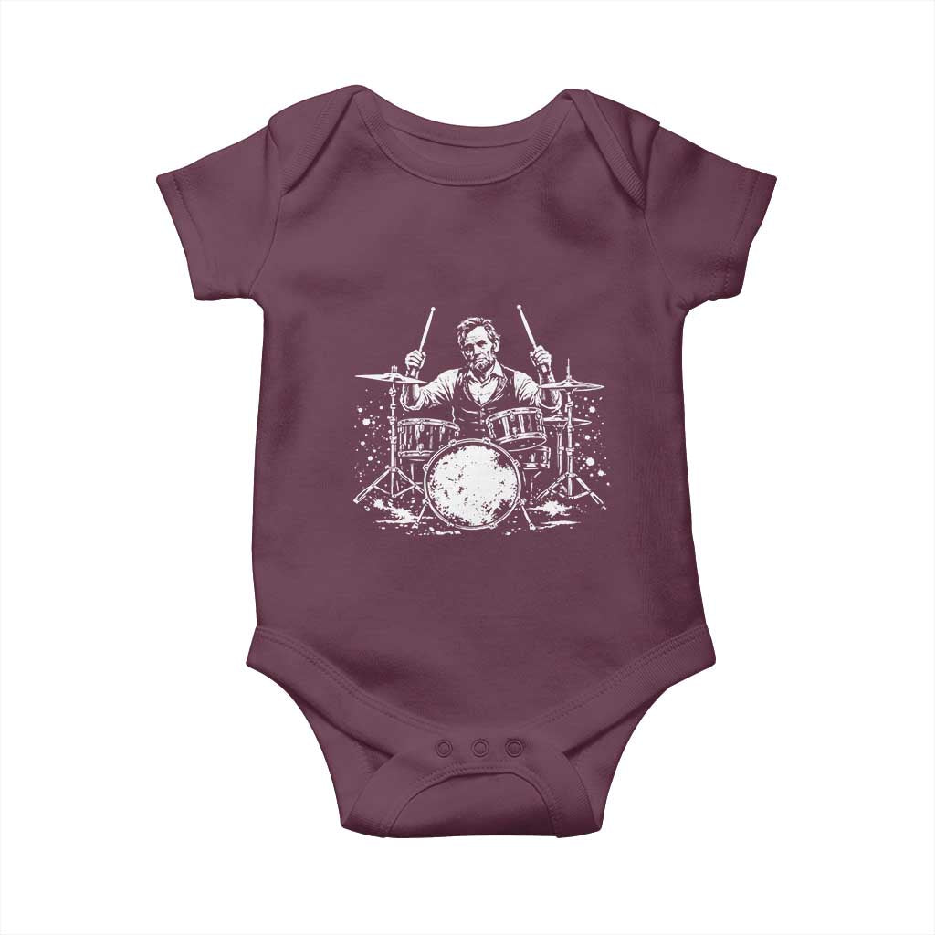 Vintage Abraham Lincoln Playing Drums Graphic Baby Onesie Abe Musician Patriotic Rockstar Drummer President