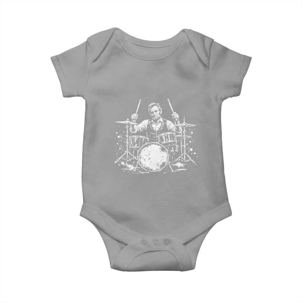 Vintage Abraham Lincoln Playing Drums Graphic Baby Onesie Abe Musician Patriotic Rockstar Drummer President