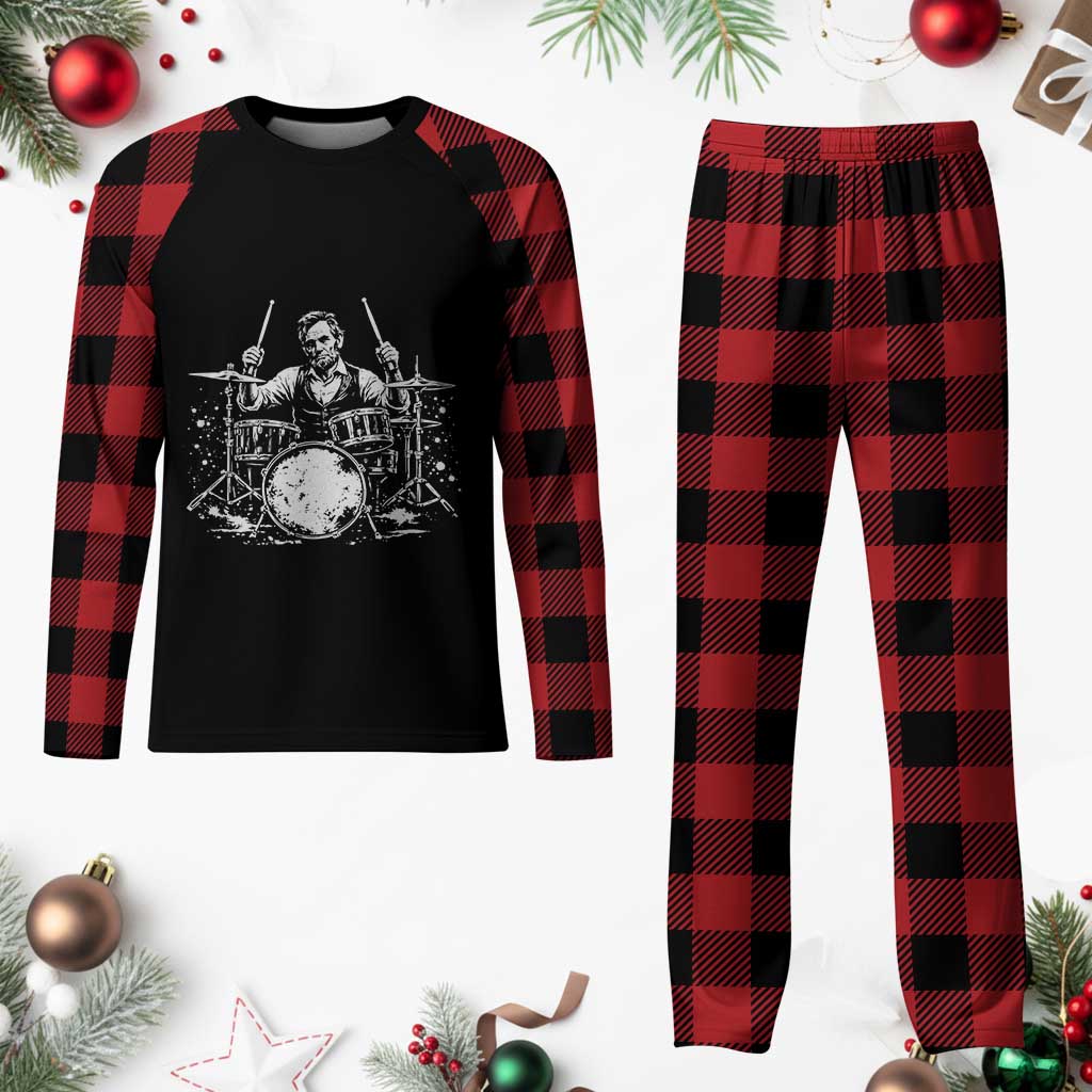 Vintage Abraham Lincoln Playing Drums Graphic Plaid Pajama Set Abe Musician Patriotic Rockstar Drummer President