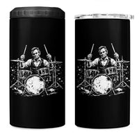 Vintage Abraham Lincoln Playing Drums Graphic 4 in 1 Can Cooler Tumbler Abe Musician Patriotic Rockstar Drummer President