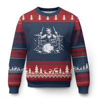 Vintage Abraham Lincoln Playing Drums Graphic Ugly Christmas Sweater Abe Musician Patriotic Rockstar Drummer President