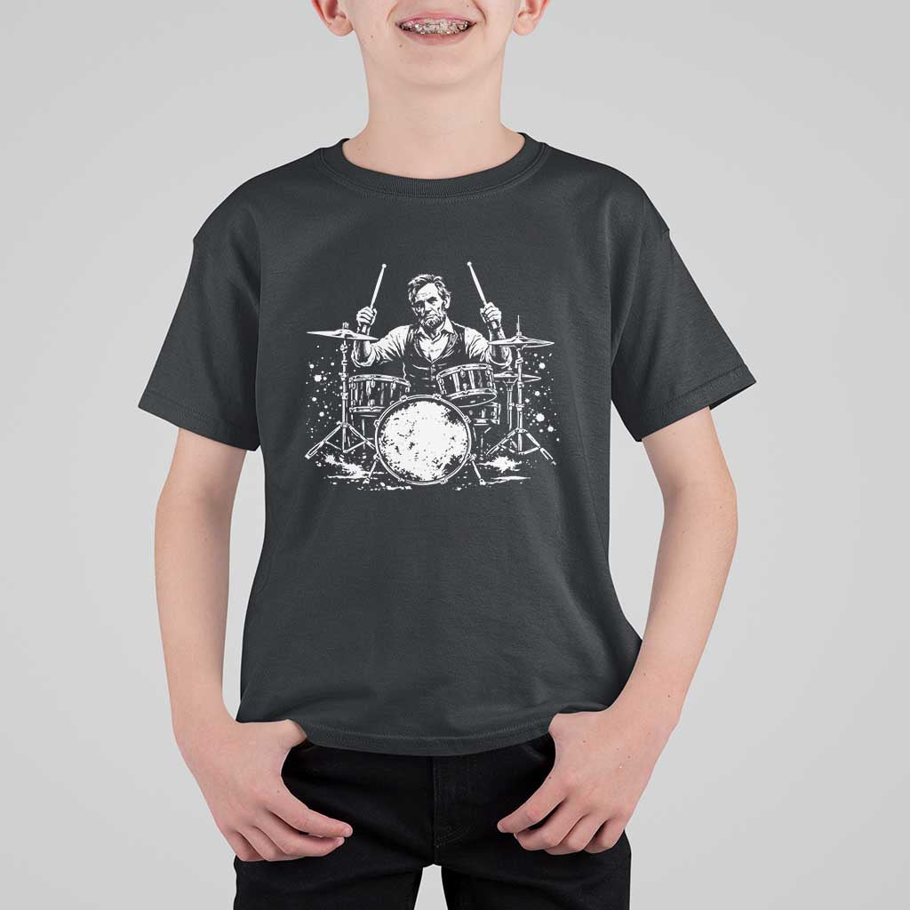 Vintage Abraham Lincoln Playing Drums Graphic T Shirt For Kid Abe Musician Patriotic Rockstar Drummer President