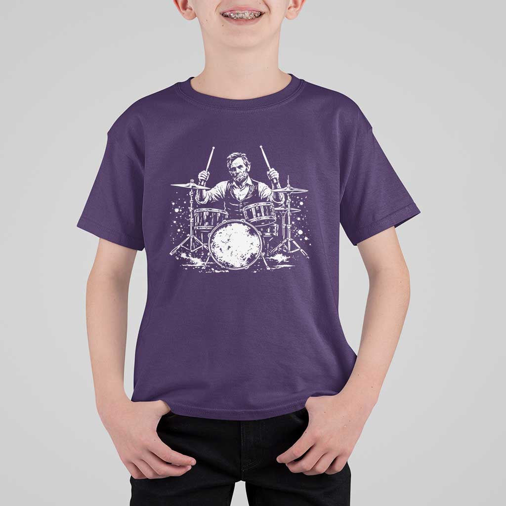 Vintage Abraham Lincoln Playing Drums Graphic T Shirt For Kid Abe Musician Patriotic Rockstar Drummer President