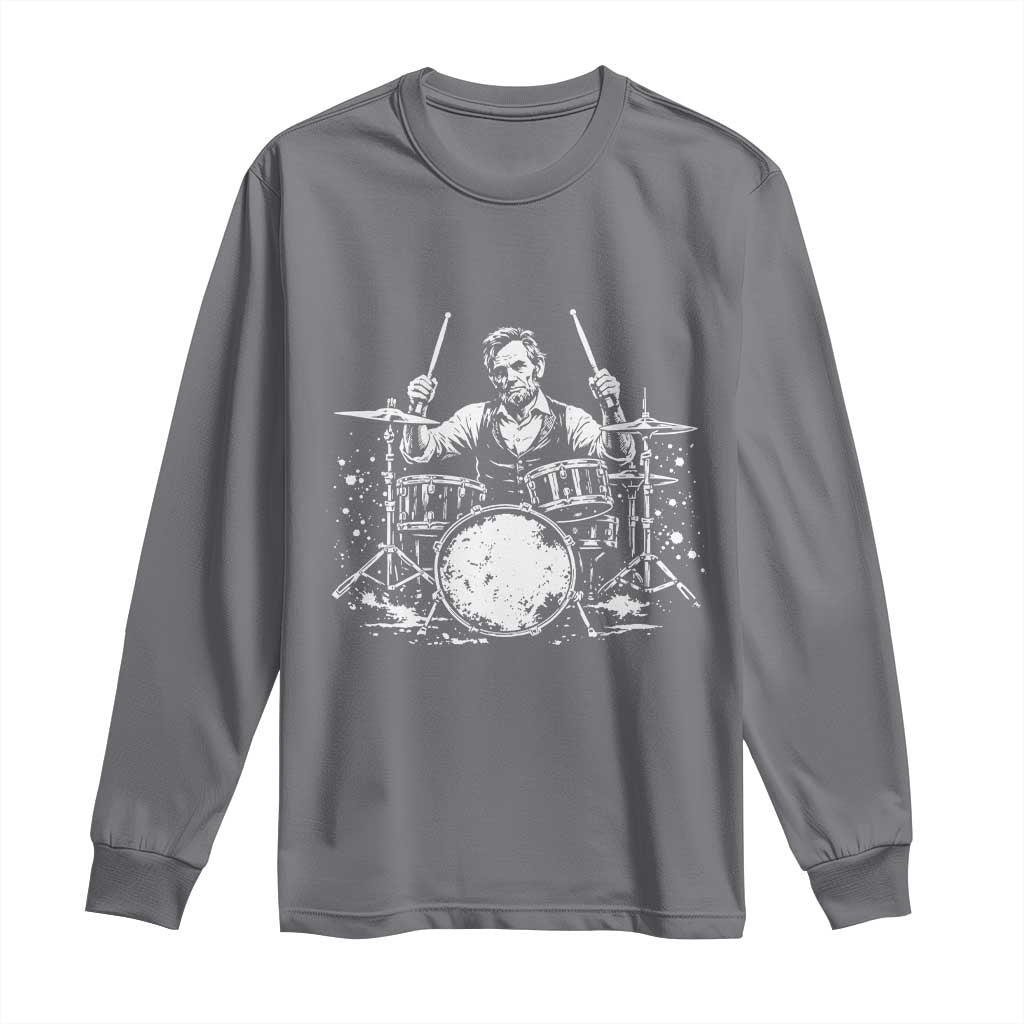 Vintage Abraham Lincoln Playing Drums Graphic Long Sleeve Shirt Abe Musician Patriotic Rockstar Drummer President