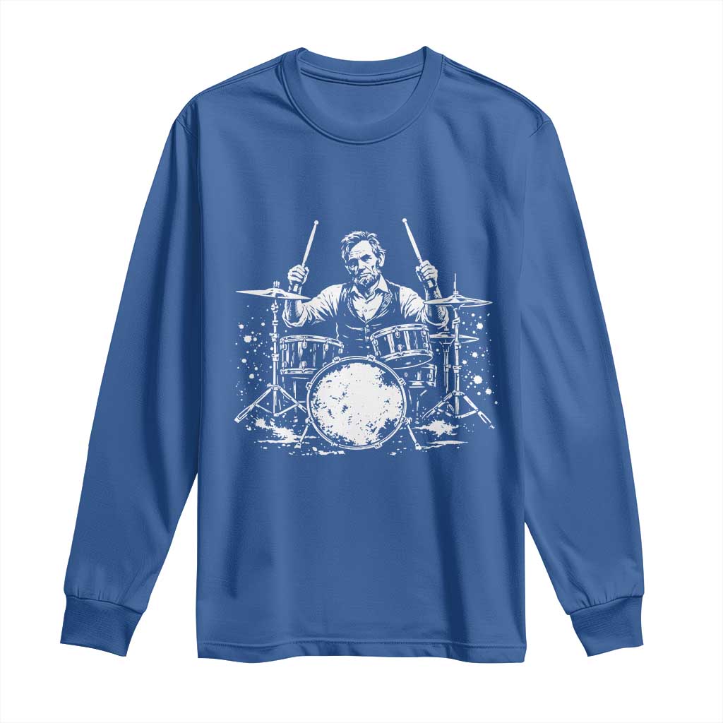Vintage Abraham Lincoln Playing Drums Graphic Long Sleeve Shirt Abe Musician Patriotic Rockstar Drummer President