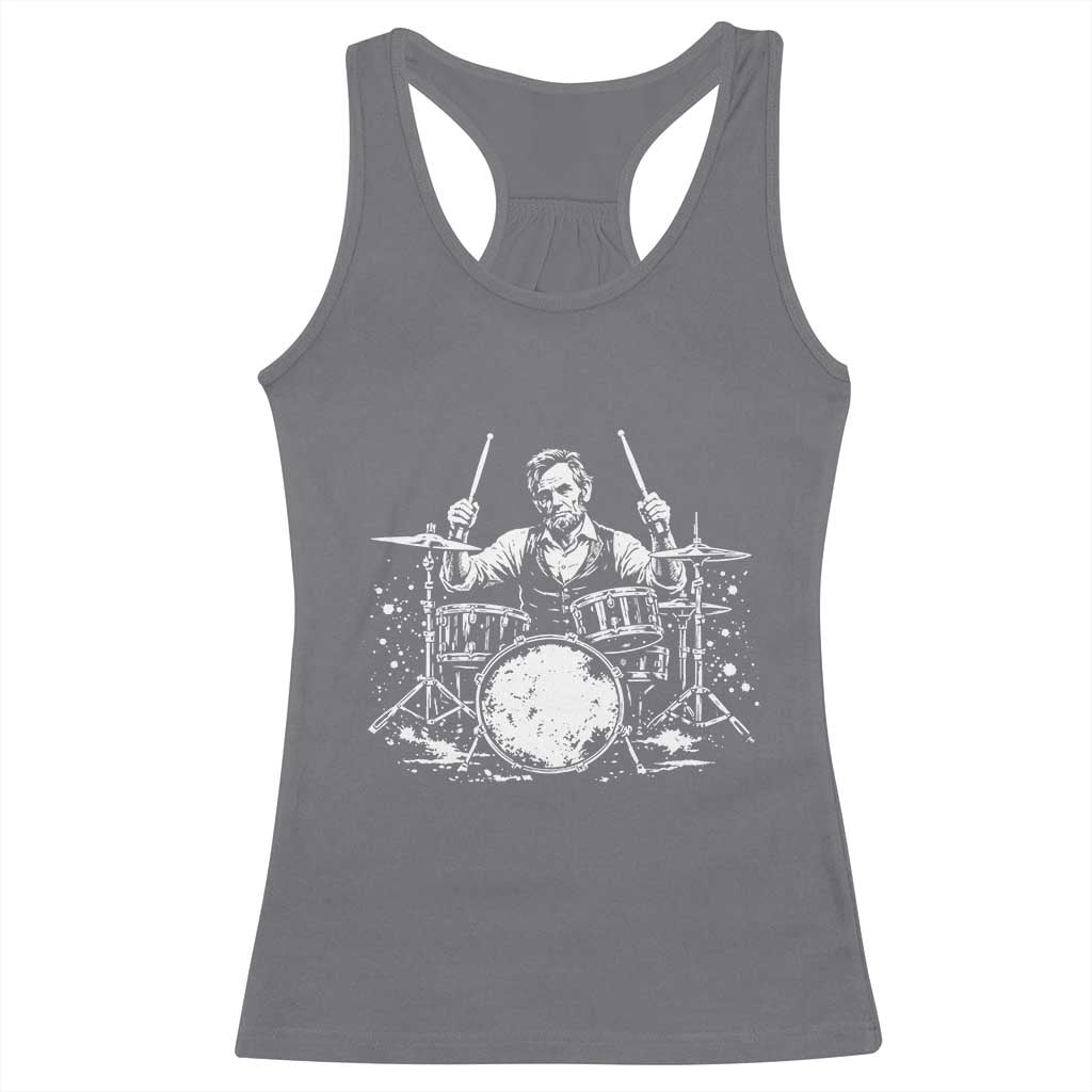 Vintage Abraham Lincoln Playing Drums Graphic Racerback Tank Top Abe Musician Patriotic Rockstar Drummer President