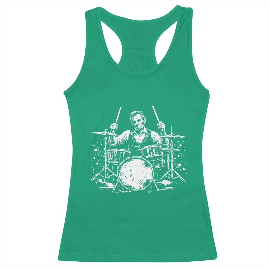 Vintage Abraham Lincoln Playing Drums Graphic Racerback Tank Top Abe Musician Patriotic Rockstar Drummer President