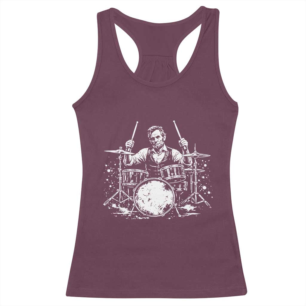 Vintage Abraham Lincoln Playing Drums Graphic Racerback Tank Top Abe Musician Patriotic Rockstar Drummer President