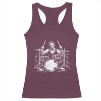 Vintage Abraham Lincoln Playing Drums Graphic Racerback Tank Top Abe Musician Patriotic Rockstar Drummer President