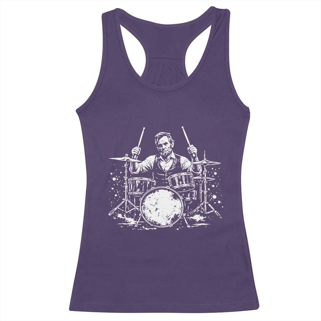 Vintage Abraham Lincoln Playing Drums Graphic Racerback Tank Top Abe Musician Patriotic Rockstar Drummer President