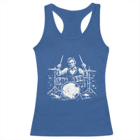 Vintage Abraham Lincoln Playing Drums Graphic Racerback Tank Top Abe Musician Patriotic Rockstar Drummer President