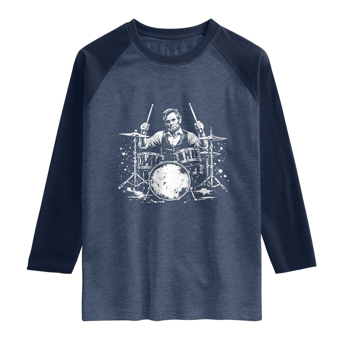 Vintage Abraham Lincoln Playing Drums Graphic Raglan Shirt Abe Musician Patriotic Rockstar Drummer President