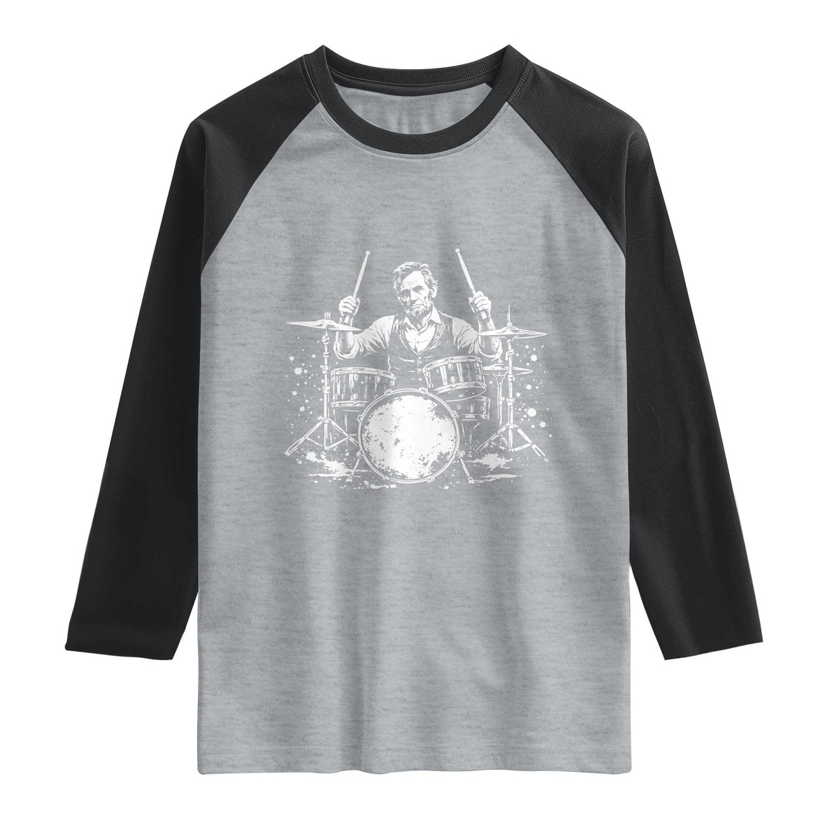 Vintage Abraham Lincoln Playing Drums Graphic Raglan Shirt Abe Musician Patriotic Rockstar Drummer President