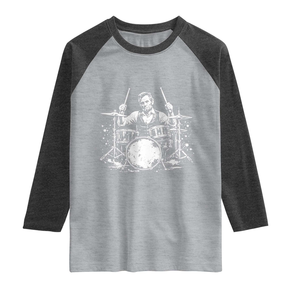 Vintage Abraham Lincoln Playing Drums Graphic Raglan Shirt Abe Musician Patriotic Rockstar Drummer President