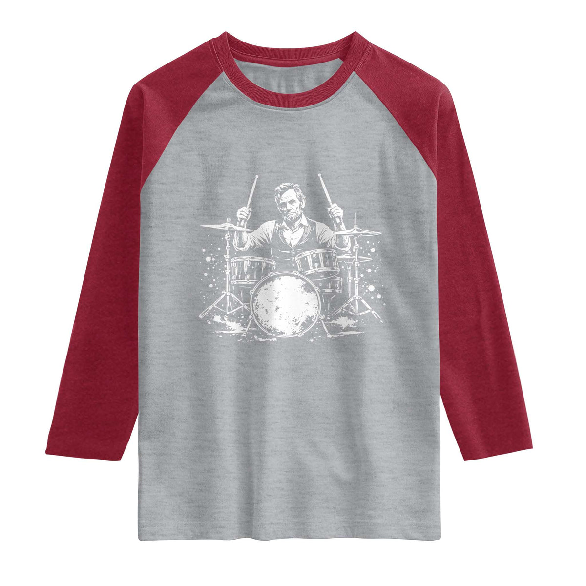 Vintage Abraham Lincoln Playing Drums Graphic Raglan Shirt Abe Musician Patriotic Rockstar Drummer President
