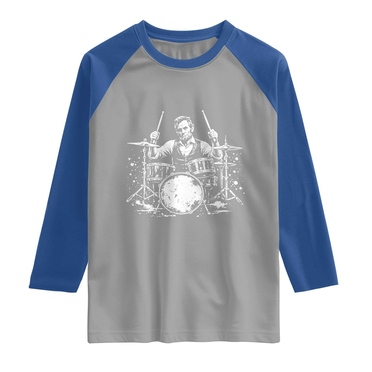 Vintage Abraham Lincoln Playing Drums Graphic Raglan Shirt Abe Musician Patriotic Rockstar Drummer President