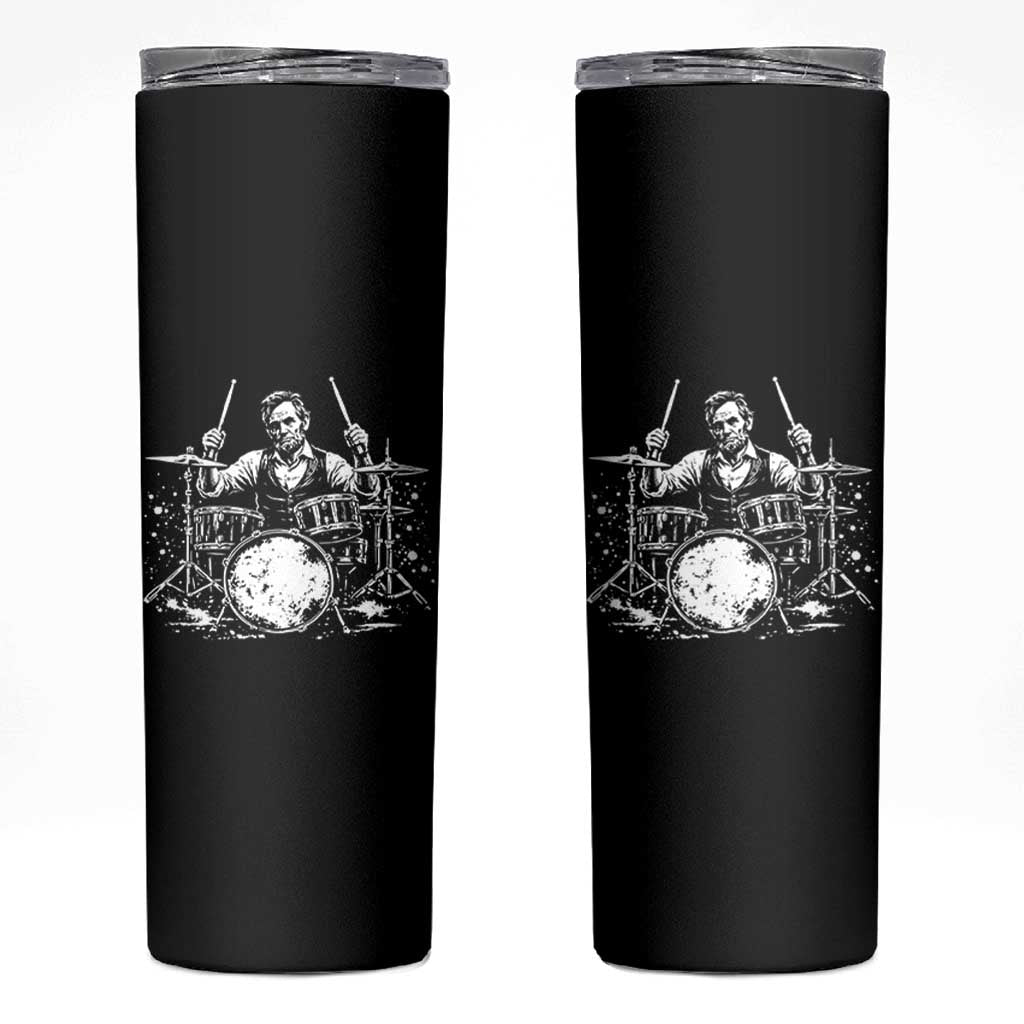 Vintage Abraham Lincoln Playing Drums Graphic Skinny Tumbler Abe Musician Patriotic Rockstar Drummer President