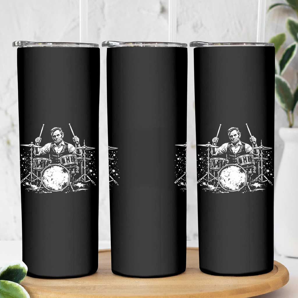 Vintage Abraham Lincoln Playing Drums Graphic Skinny Tumbler Abe Musician Patriotic Rockstar Drummer President