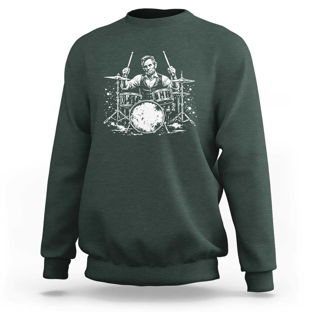 Vintage Abraham Lincoln Playing Drums Graphic Sweatshirt Abe Musician Patriotic Rockstar Drummer President