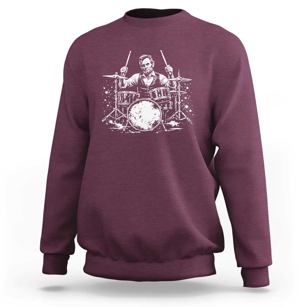 Vintage Abraham Lincoln Playing Drums Graphic Sweatshirt Abe Musician Patriotic Rockstar Drummer President