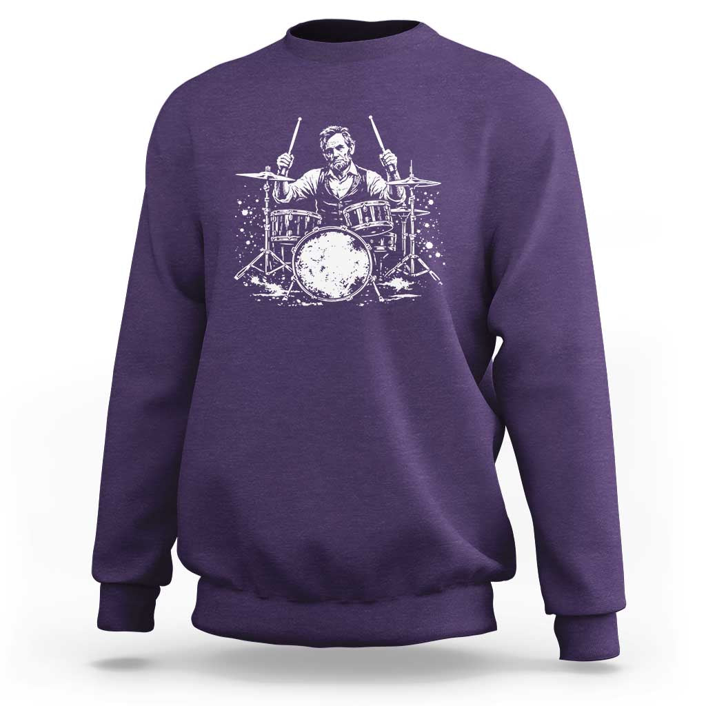 Vintage Abraham Lincoln Playing Drums Graphic Sweatshirt Abe Musician Patriotic Rockstar Drummer President