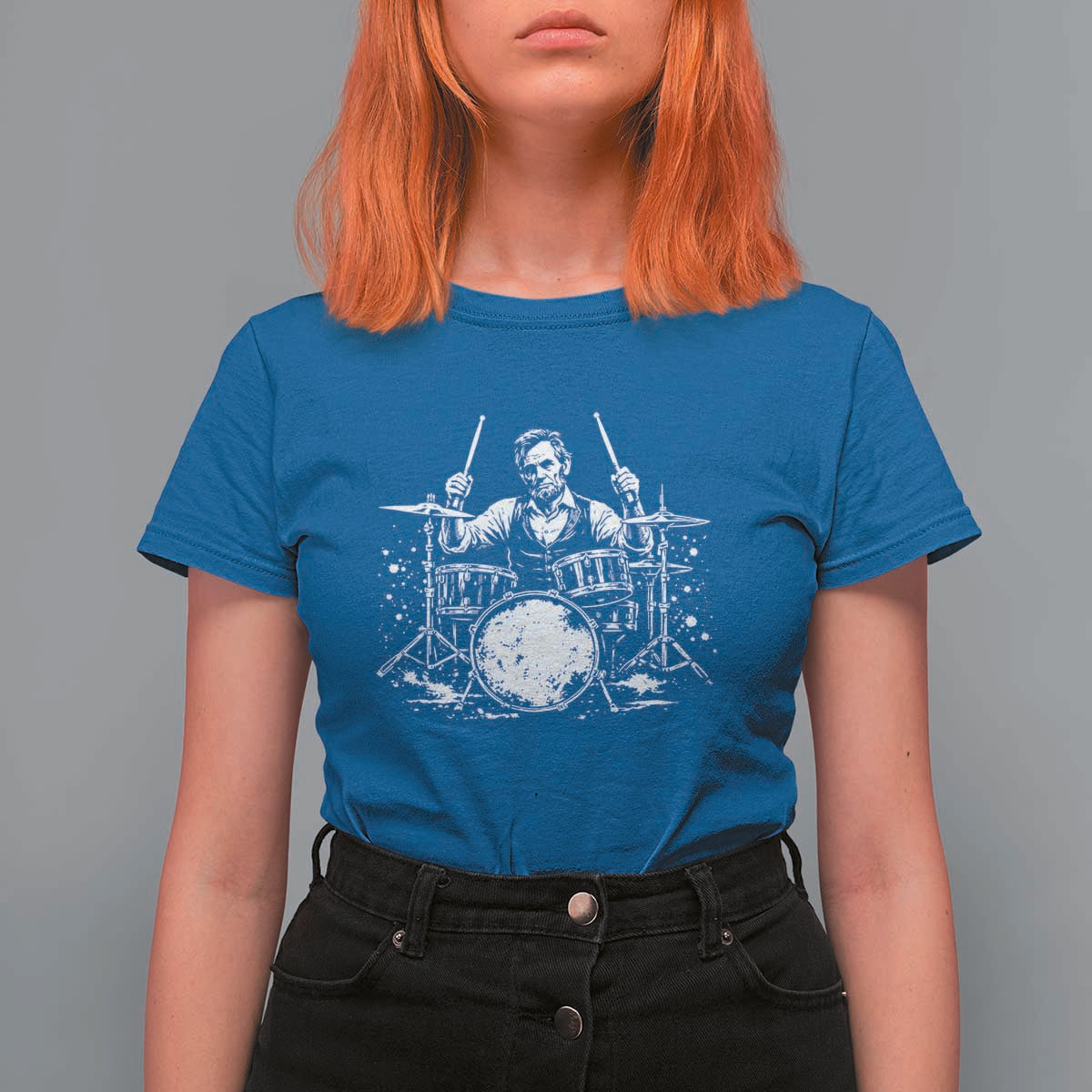 Vintage Abraham Lincoln Playing Drums Graphic T Shirt For Women Abe Musician Patriotic Rockstar Drummer President