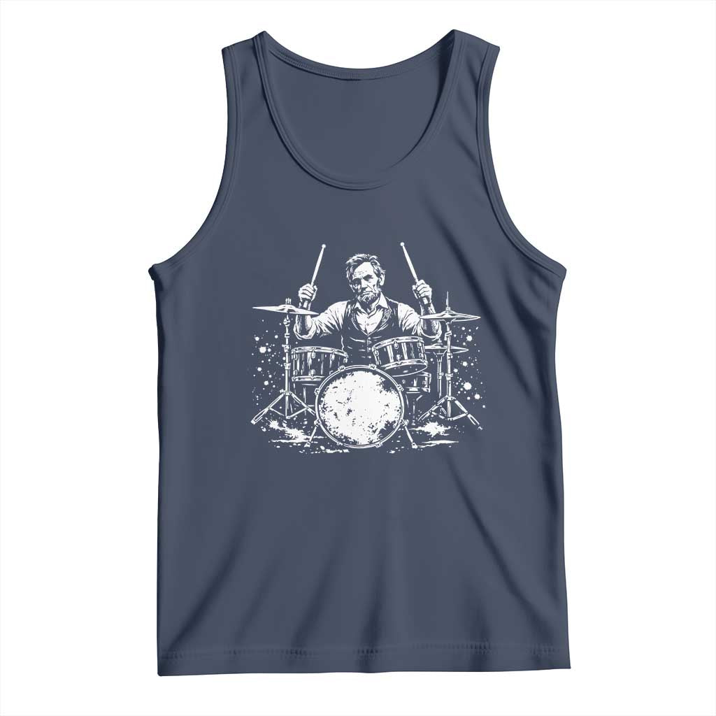 Vintage Abraham Lincoln Playing Drums Graphic Tank Top Abe Musician Patriotic Rockstar Drummer President