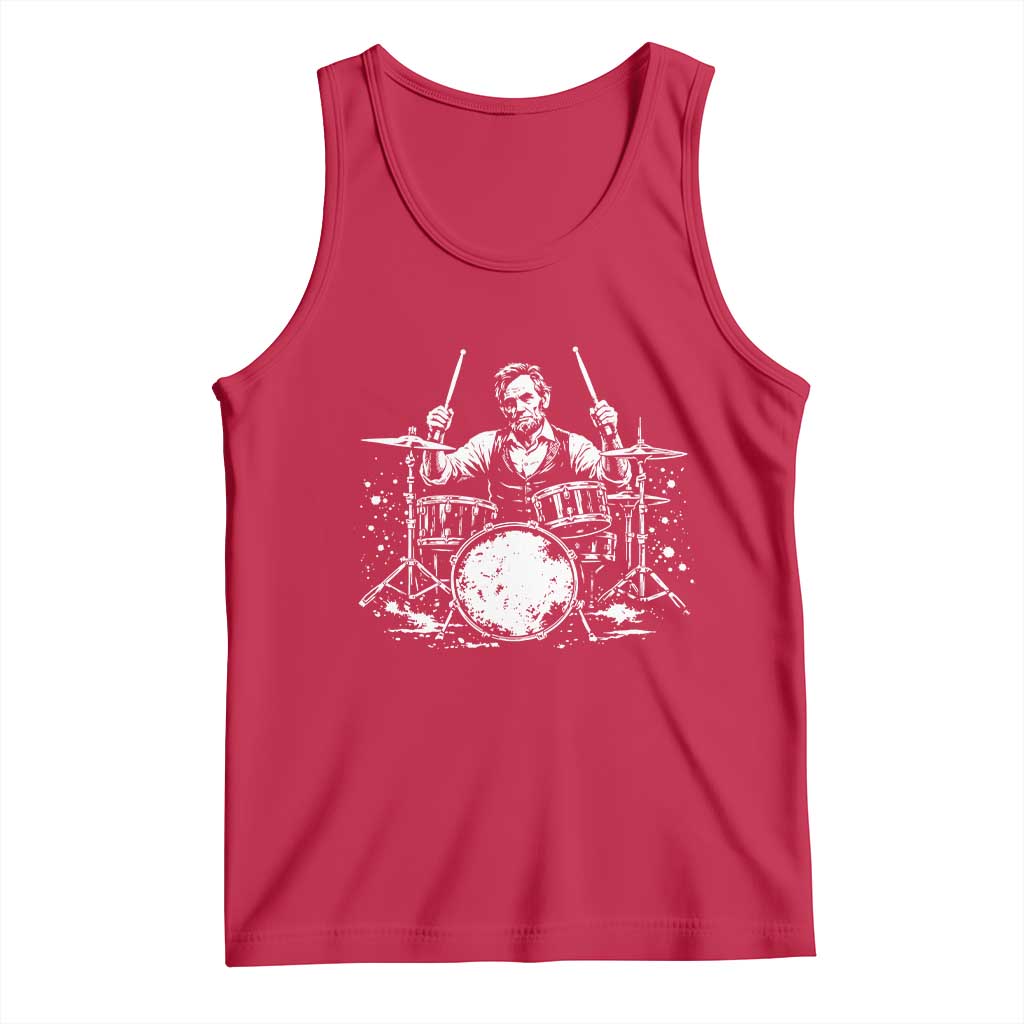 Vintage Abraham Lincoln Playing Drums Graphic Tank Top Abe Musician Patriotic Rockstar Drummer President
