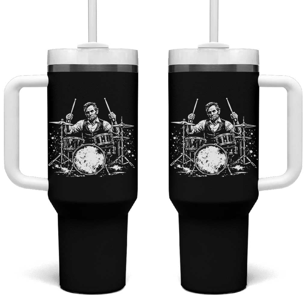 Vintage Abraham Lincoln Playing Drums Graphic Tumbler With Handle Abe Musician Patriotic Rockstar Drummer President