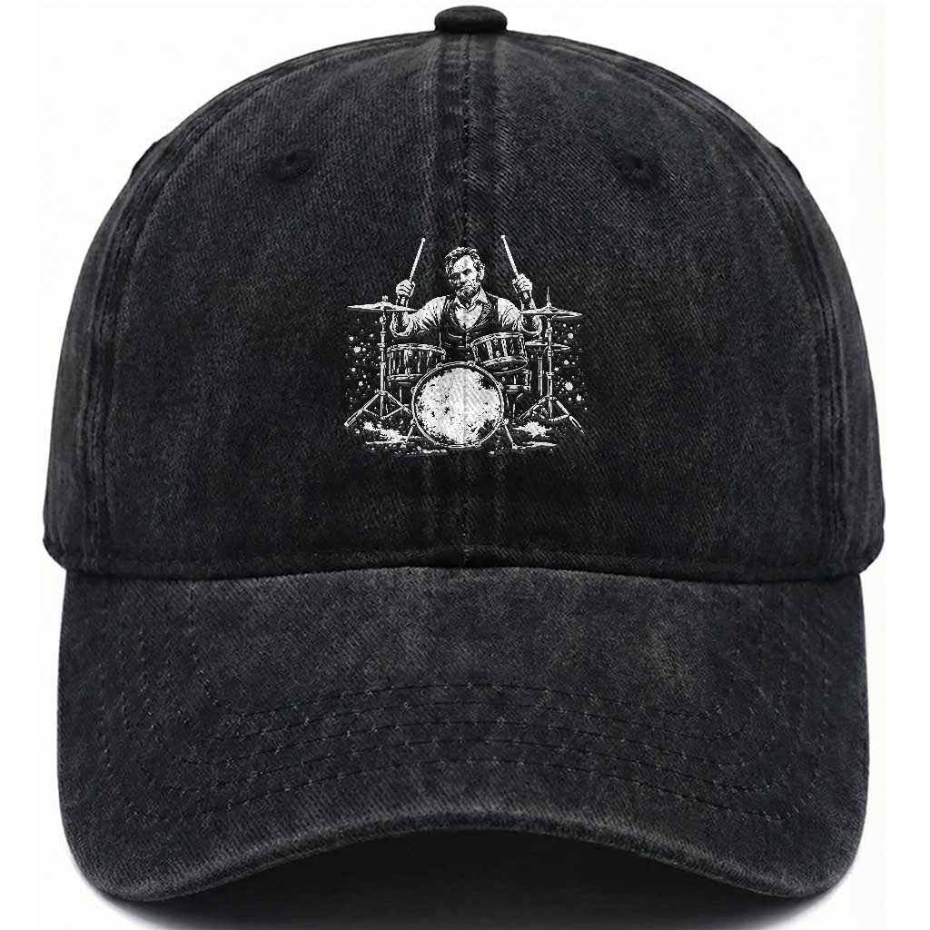 Vintage Abraham Lincoln Playing Drums Graphic Washed Cotton Baseball Cap Abe Musician Patriotic Rockstar Drummer President
